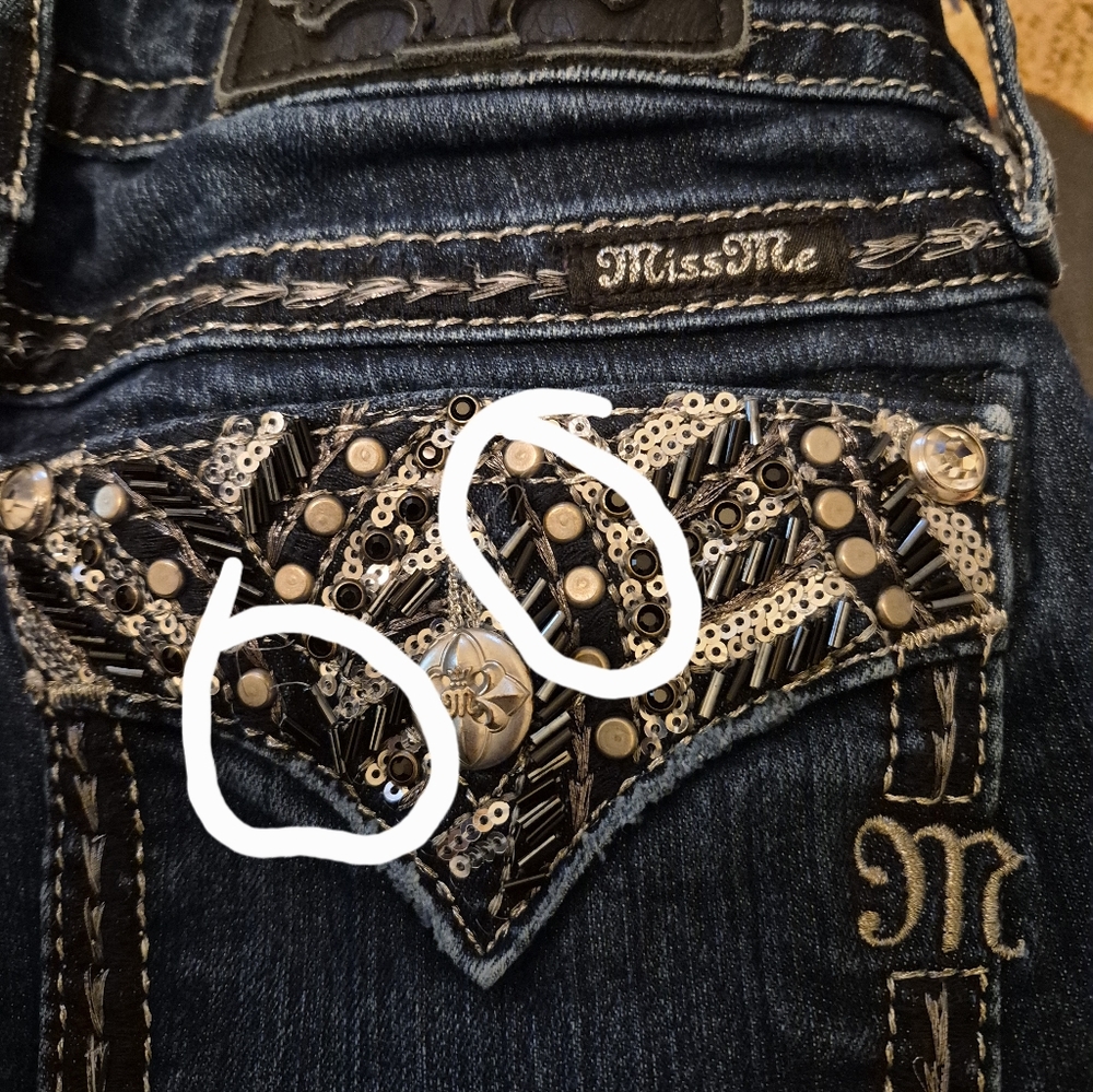 Miss Me Dark Blue Jeans with Black & Silver Accents - Picture 8 of 8